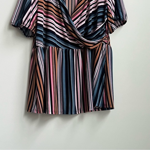 New LANE BRYANT Illusion Stripes Peplum Tunic Faux Wrap Top Size 22 24 Babydoll - Picture 5 of 14